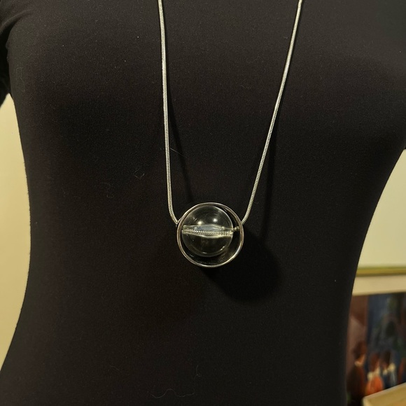 Chico’s Modern Silver & Glass Pendant Necklace - Picture 2 of 2